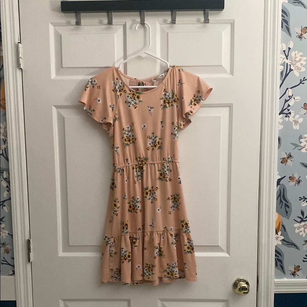 Peach Floral Dress with Tie Back